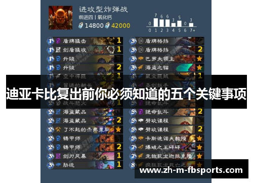 迪亚卡比复出前你必须知道的五个关键事项