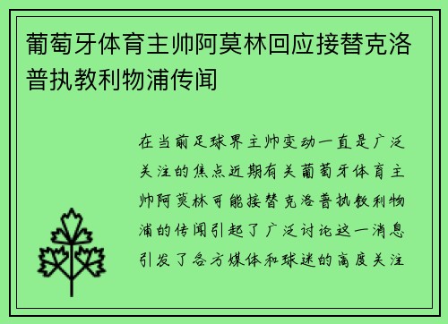 葡萄牙体育主帅阿莫林回应接替克洛普执教利物浦传闻